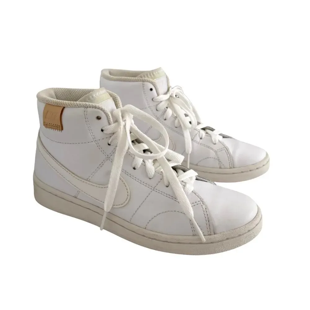 Nike White Leather High Top Sneakers Womens Size 6 Lace Up Casual Shoes